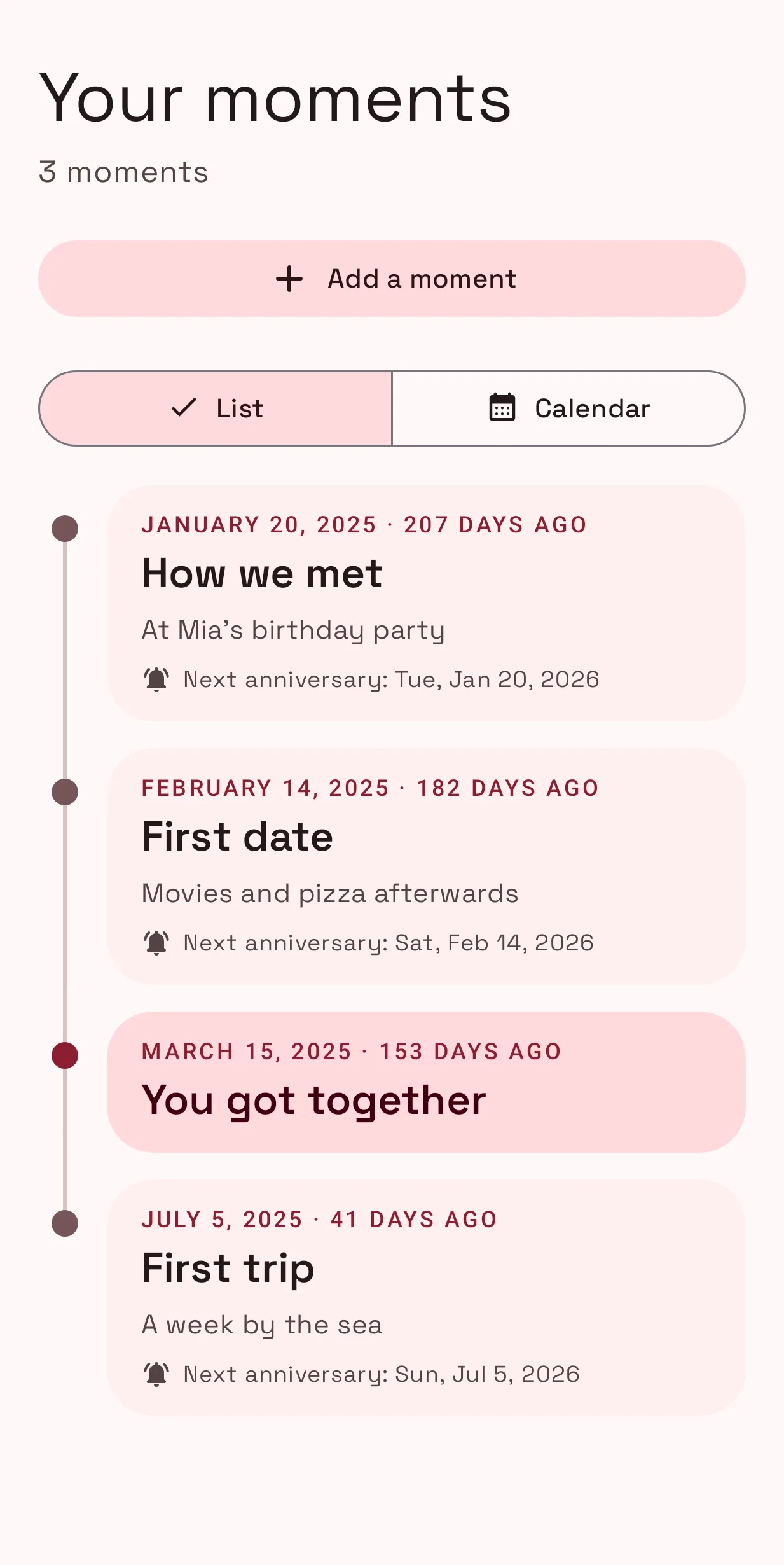 Timeline with your moments
